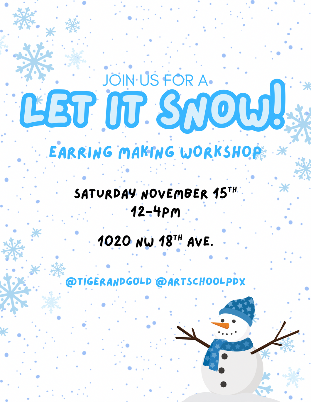 Handmade Earring Workshop: Let it Snow Edition!
